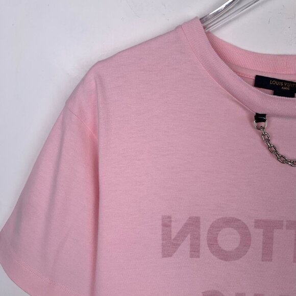 Louis Vuitton Pink Cotton T-Shirt With Chain Detail & Logo Design - Picture 4 of 9